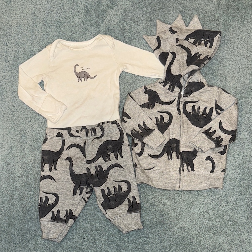 Gray Dinosaur Hoodie & Pant Sleep Set